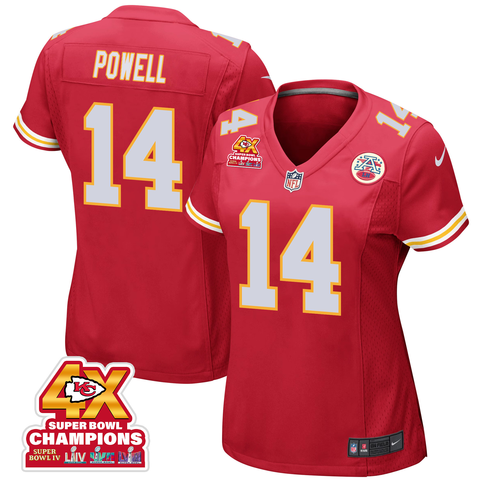 Cornell Powell 14 Kansas City Chiefs Super Bowl LVIII Champions 4X Game Women Jersey - Red JS6410 Saliibo