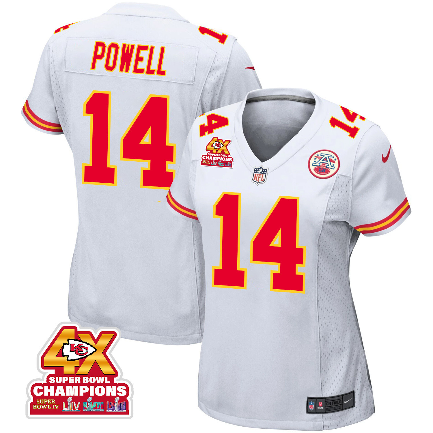 Cornell Powell 14 Kansas City Chiefs Super Bowl LVIII Champions 4X Game Women Jersey - White JS2853 Saliibo