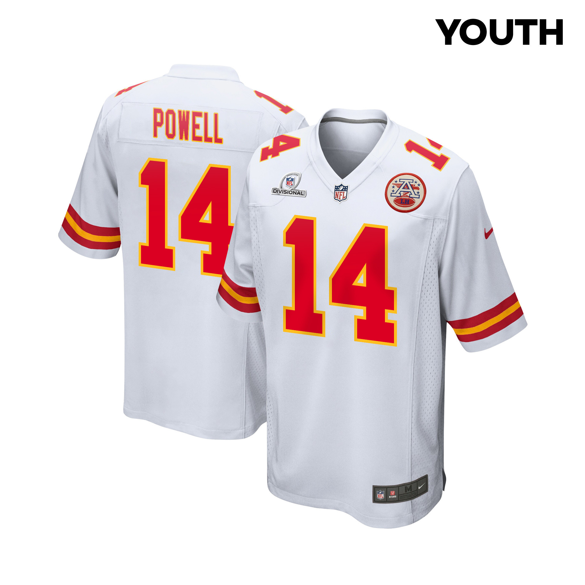Cornell Powell 14 Kansas City Chiefs Super Bowl LVIII Patch Game YOUTH Jersey - White JS7878 Saliibo