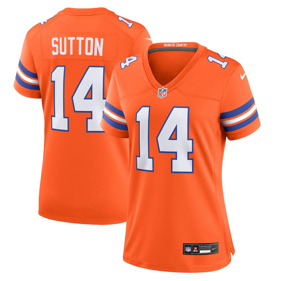 Courtland Sutton 14 Denver Broncos Women's Mile High Collection 1977 Throwback Player Game Jersey - Orange JS1627 Saliibo