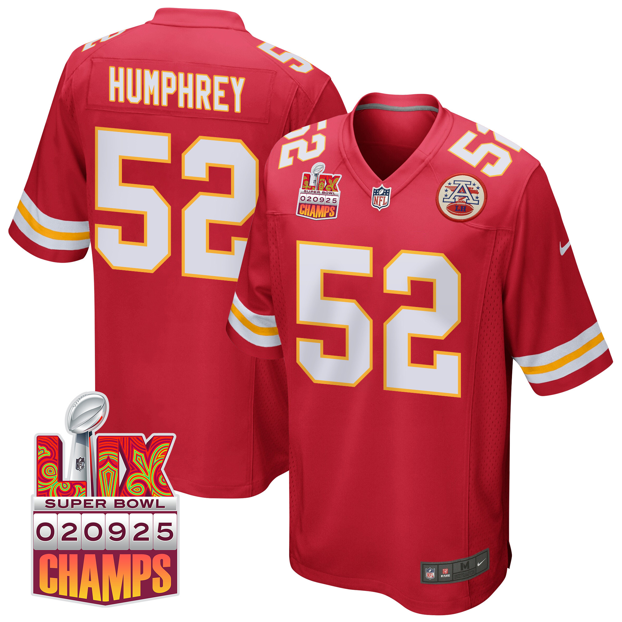 Creed Humphrey 52 Kansas City Chiefs Super Bowl LIX Champions Patch Game Men Jersey - Red JS5615 Saliibo