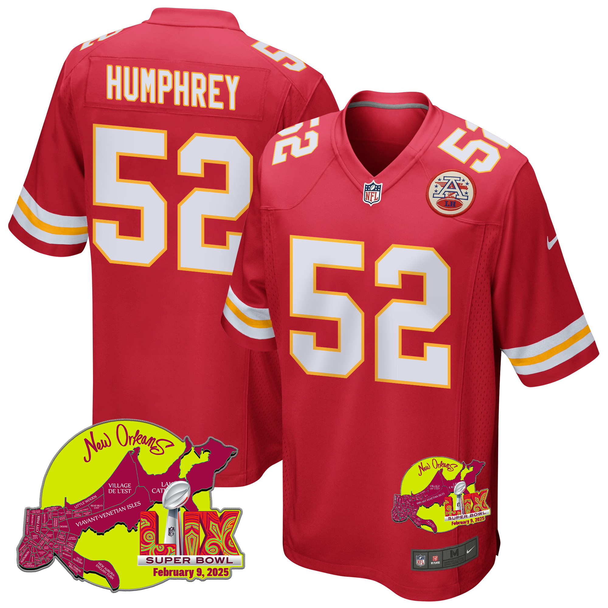 Creed Humphrey 52 Kansas City Chiefs Super Bowl LIX New Orleans Patch Game Men Jersey - Red JS8170 Saliibo