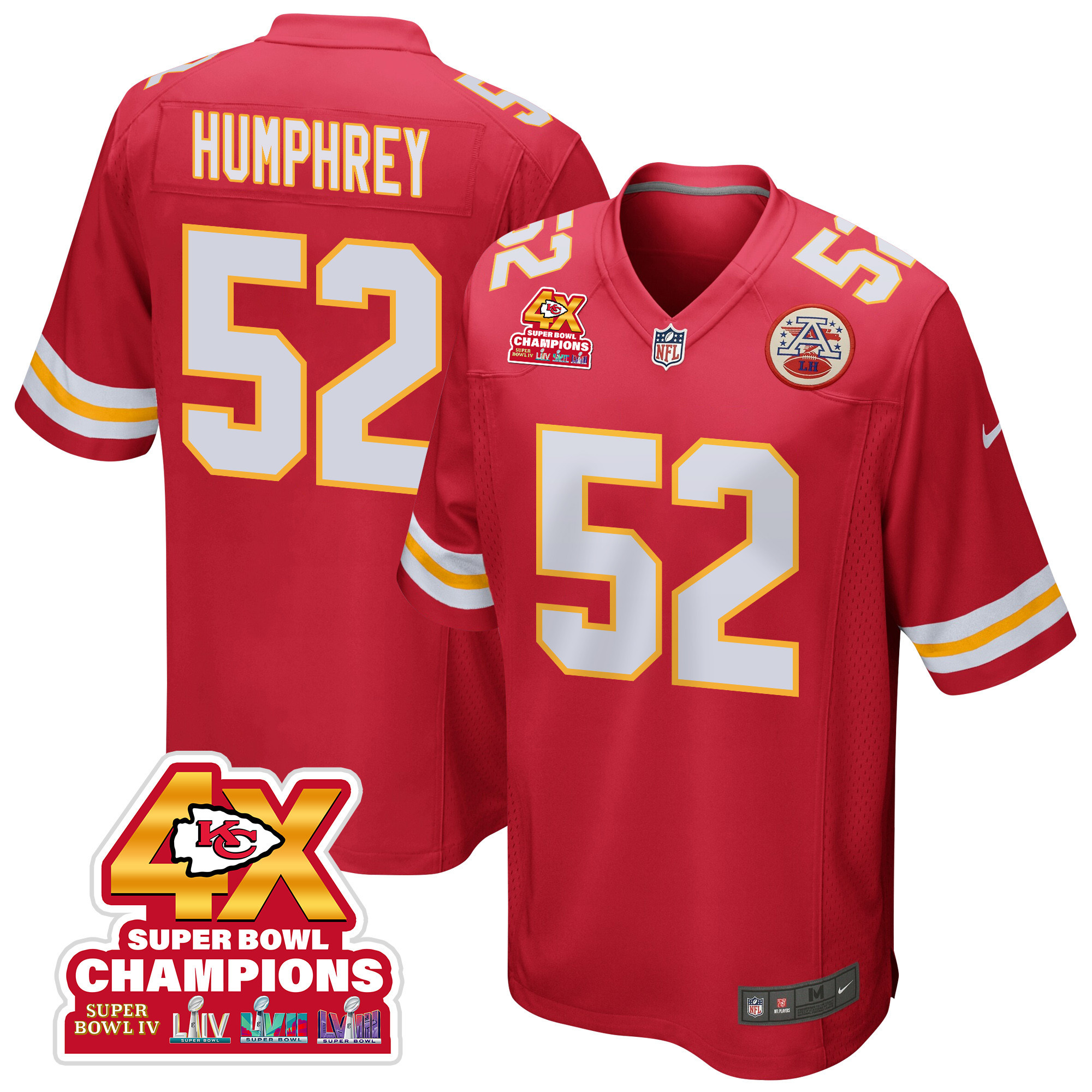 Creed Humphrey 52 Kansas City Chiefs Super Bowl LVIII Champions 4X Game Men Jersey - Red JS9954 Saliibo