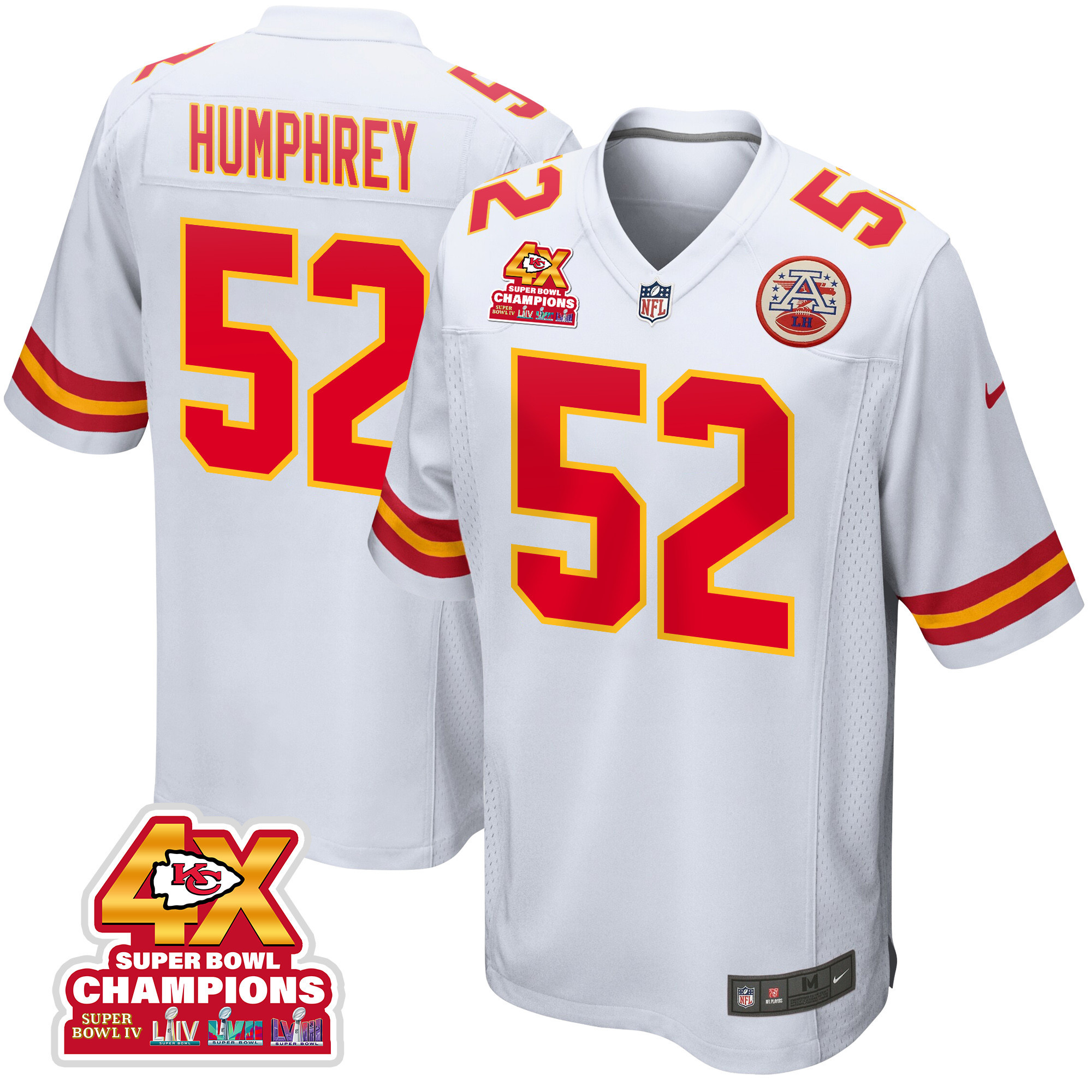 Creed Humphrey 52 Kansas City Chiefs Super Bowl LVIII Champions 4X Game Men Jersey - White JS4323 Saliibo