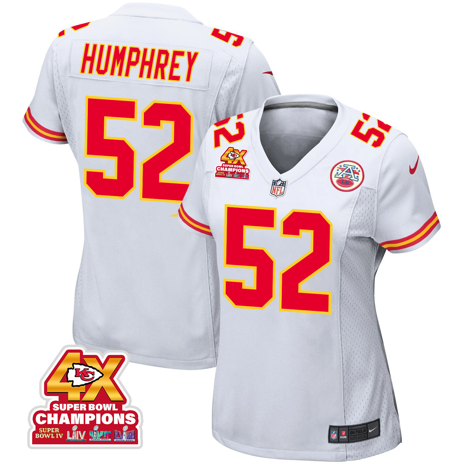 Creed Humphrey 52 Kansas City Chiefs Super Bowl LVIII Champions 4X Game Women Jersey - White JS9211 Saliibo
