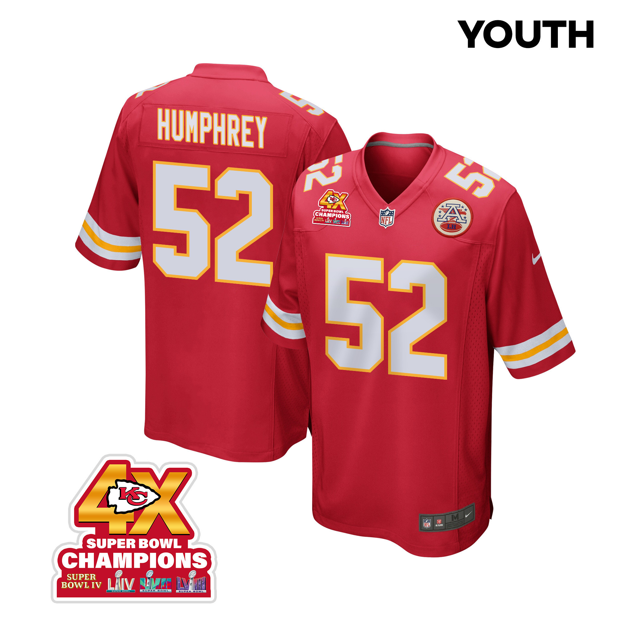 Creed Humphrey 52 Kansas City Chiefs Super Bowl LVIII Champions 4X Game YOUTH Jersey - Red JS8311 Saliibo