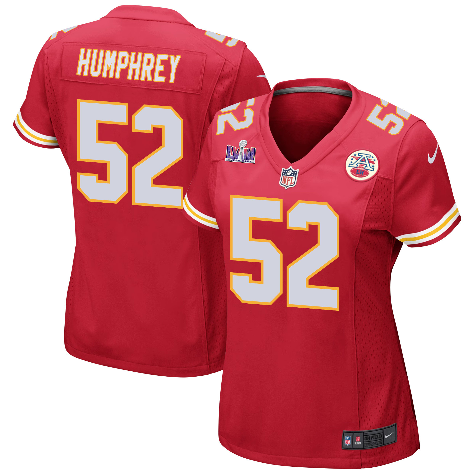 Creed Humphrey 52 Kansas City Chiefs Super Bowl LVIII Patch Game Women Jersey - Red JS7086 Saliibo