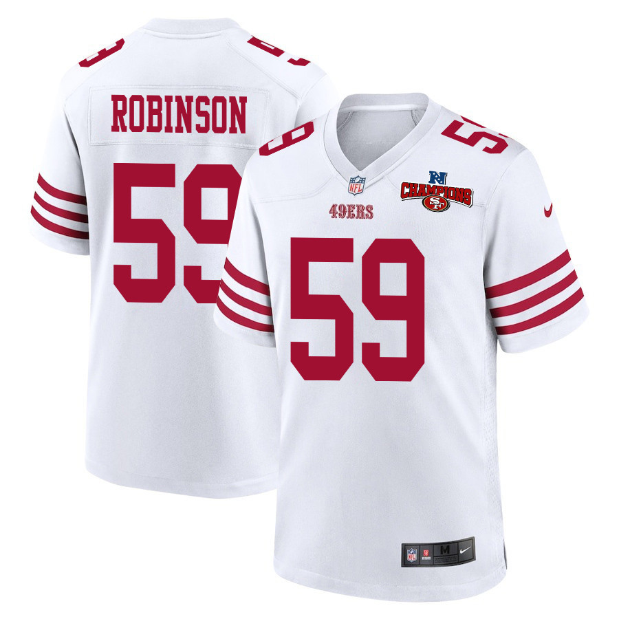 Curtis Robinson 59 San Francisco 49ers NFC Champions Patch Game Men Jersey - White JS7073 Saliibo