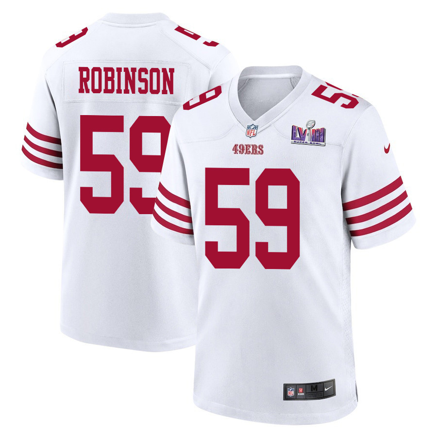 Curtis Robinson 59 San Francisco 49ers Super Bowl LVIII Patch Game Men Jersey - White JS9073 Saliibo