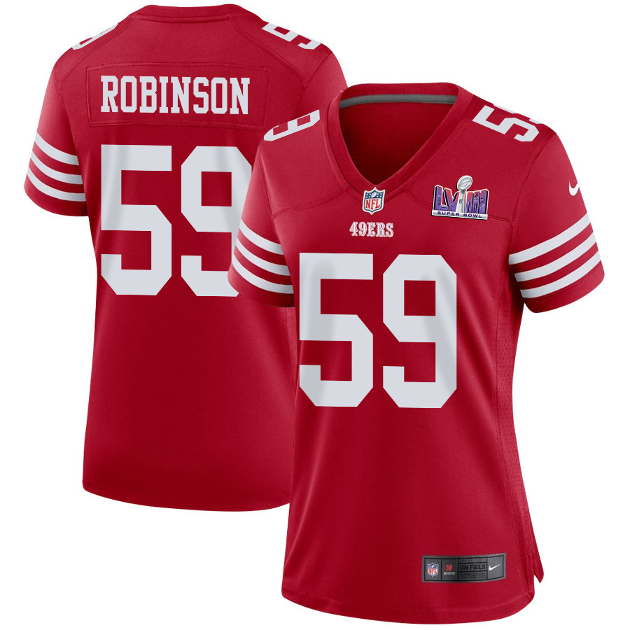 Curtis Robinson 59 San Francisco 49ers Super Bowl LVIII Patch Game Women Jersey - Scarlet JS8151 Saliibo