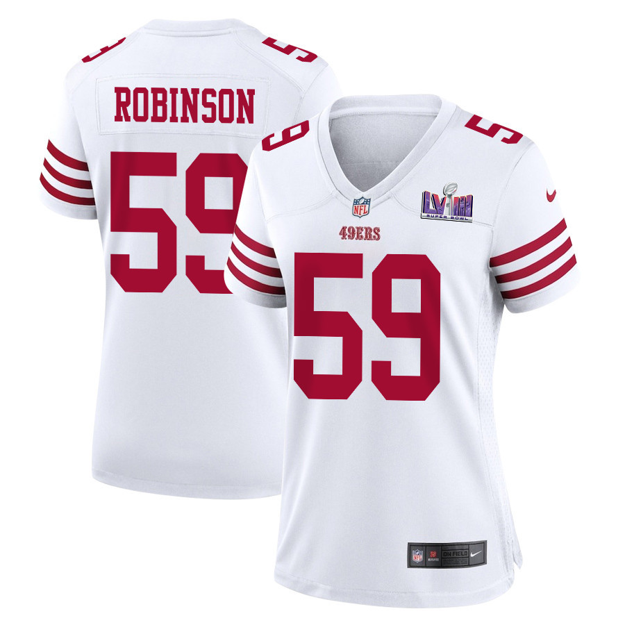 Curtis Robinson 59 San Francisco 49ers Super Bowl LVIII Patch Game Women Jersey - White JS8824 Saliibo