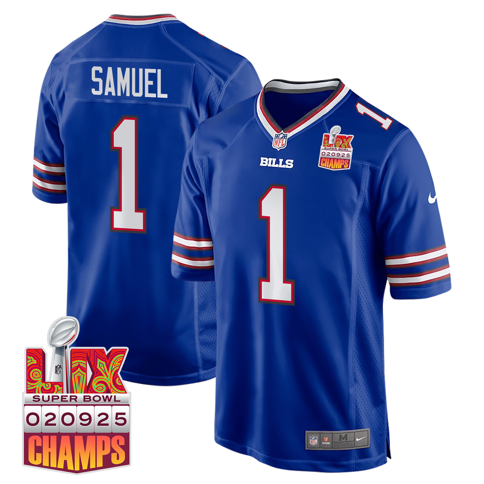 Curtis Samuel 1 Buffalo Bills Super Bowl LIX Champions Patch Game Men Jersey - Royal JS2480 Saliibo