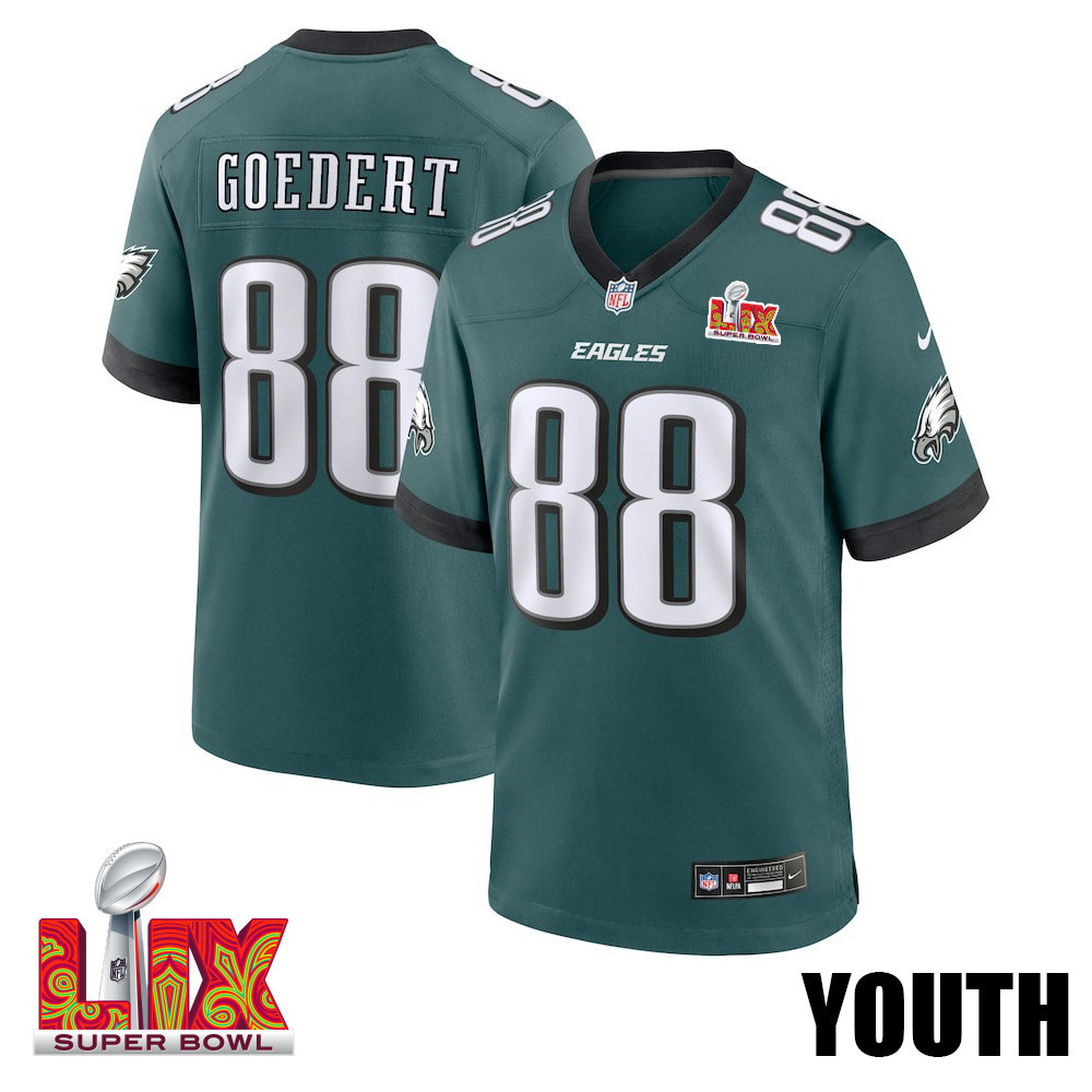 Dallas Goedert #88 Philadelphia Eagles Super Bowl LIX YOUTH Jersey - Midnight Green JS5118 Saliibo