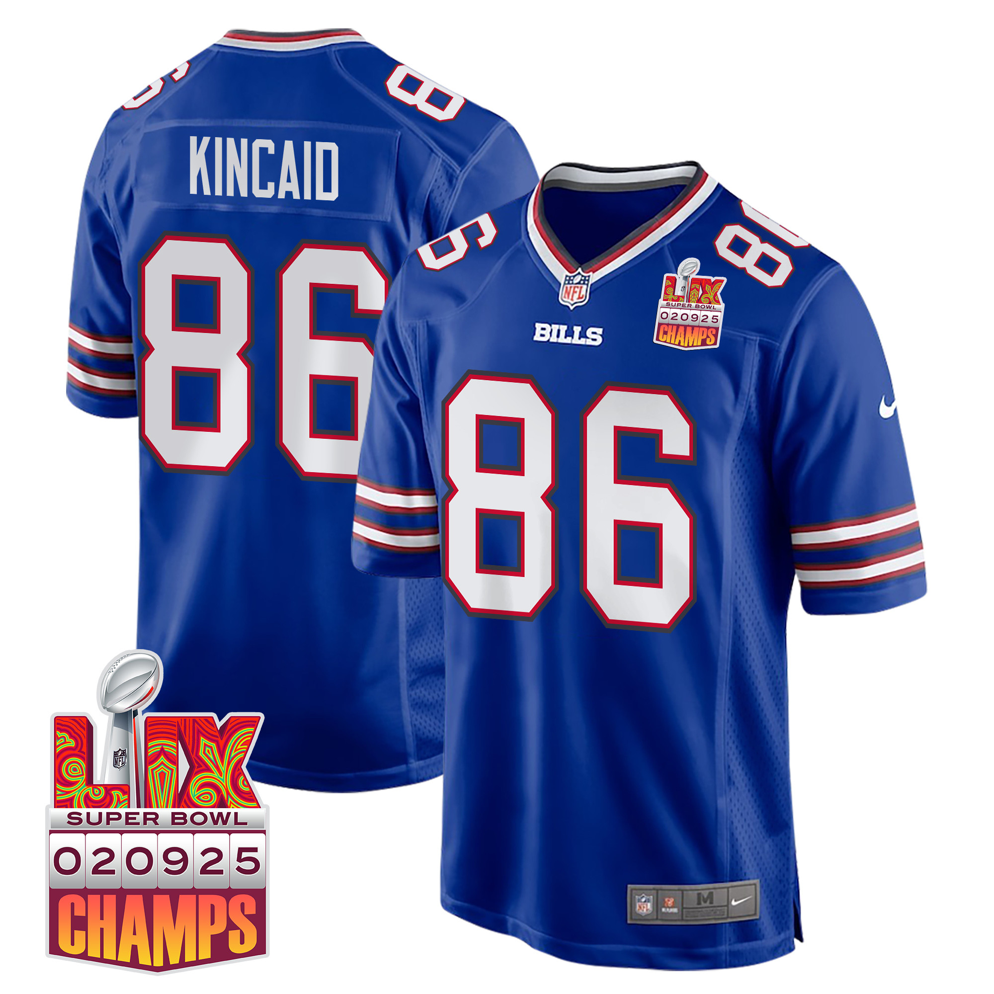 Dalton Kincaid 86 Buffalo Bills Super Bowl LIX Champions Patch Game Men Jersey - Royal JS3841 Saliibo