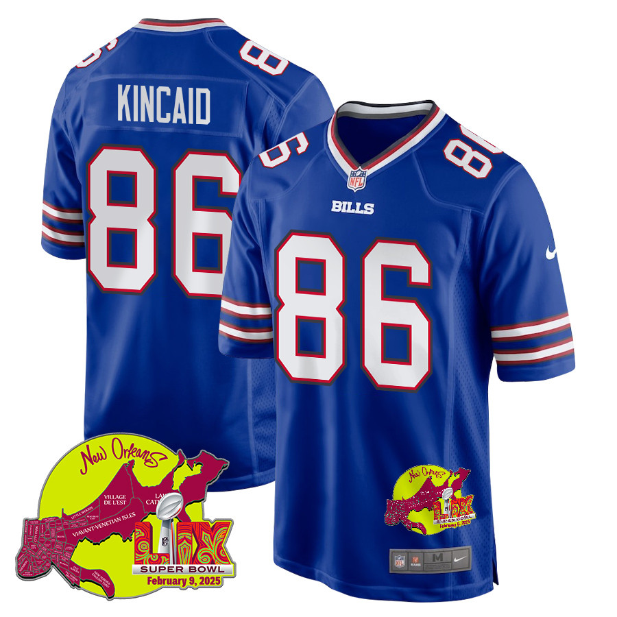 Dalton Kincaid 86 Buffalo Bills Super Bowl LIX New Orleans Patch Game Men Jersey - Royal JS5384 Saliibo