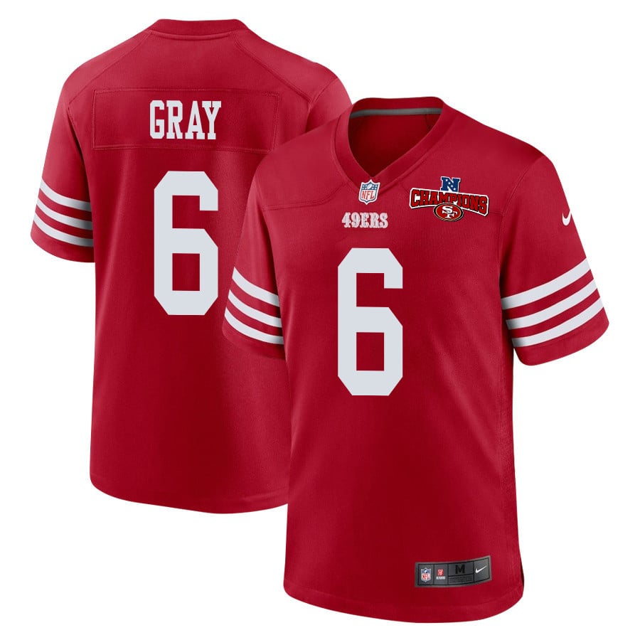 Danny Gray 6 San Francisco 49ers NFC Champions Patch Game Men Jersey - Scarlet JS2584 Saliibo