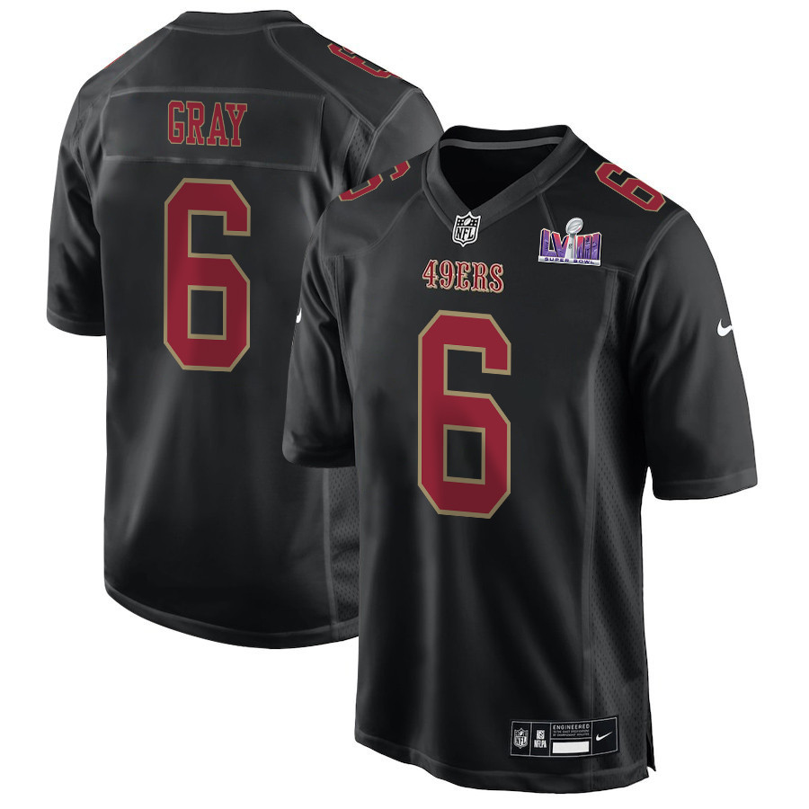 Danny Gray 6 San Francisco 49ers Super Bowl LVIII Patch Fashion Game Men Jersey - Carbon Black JS9798 Saliibo
