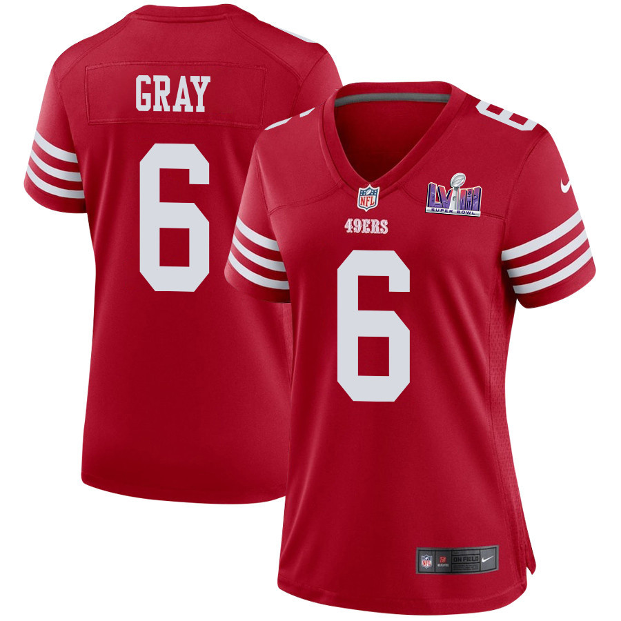 Danny Gray 6 San Francisco 49ers Super Bowl LVIII Patch Game Women Jersey - Scarlet JS3228 Saliibo