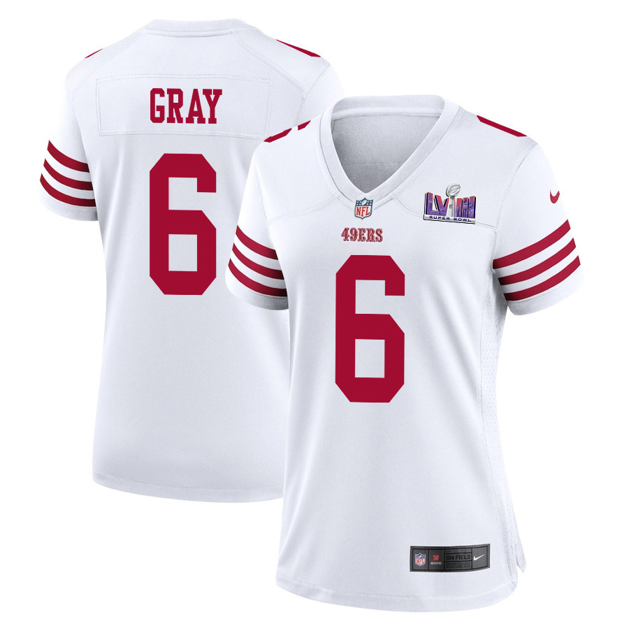 Danny Gray 6 San Francisco 49ers Super Bowl LVIII Patch Game Women Jersey - White JS9707 Saliibo