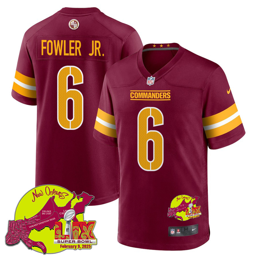 Dante Fowler Jr. 6 Washington Commanders Super Bowl LIX New Orleans Patch Game Men Jersey - Burgundy JS9874 Saliibo
