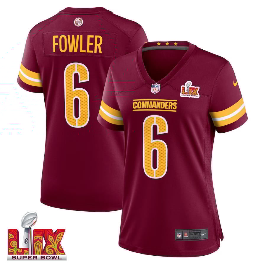 Dante Fowler Jr. #6 Washington Commanders Super Bowl LIX Women's Jersey - Burgundy JS7507 Saliibo