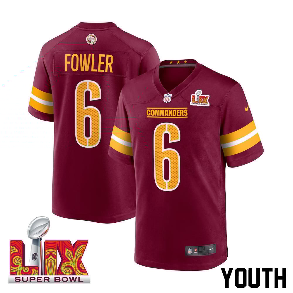 Dante Fowler Jr. #6 Washington Commanders Super Bowl LIX Youth Jersey - Burgundy JS5519 Saliibo