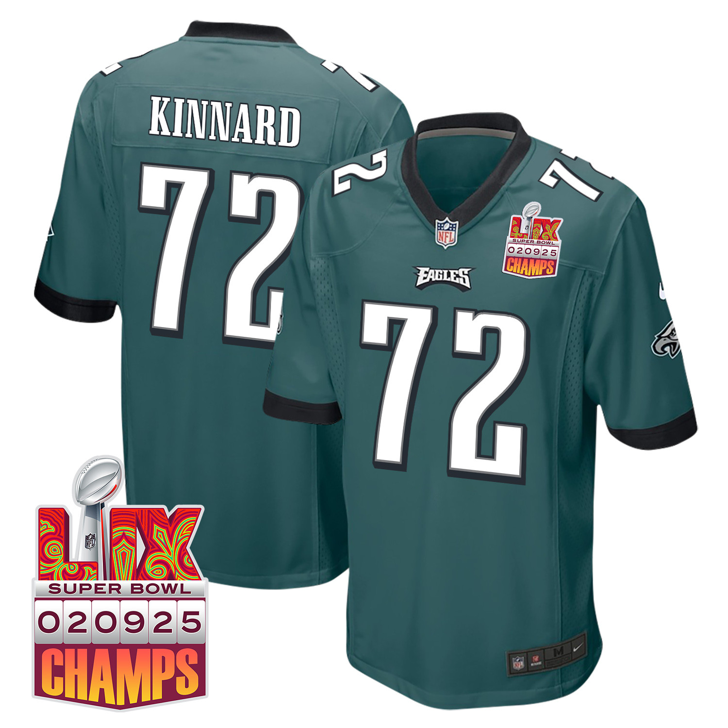 Darian Kinnard 72 Philadelphia Eagles Super Bowl LIX Champions Patch Game Men Jersey - Midnight Green JS1988 Saliibo