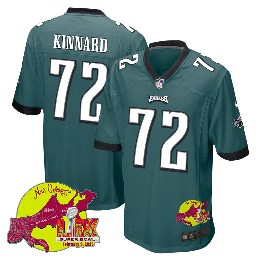 Darian Kinnard 72 Philadelphia Eagles Super Bowl LIX New Orleans Patch Game Men Jersey - Midnight Green JS4973 Saliibo