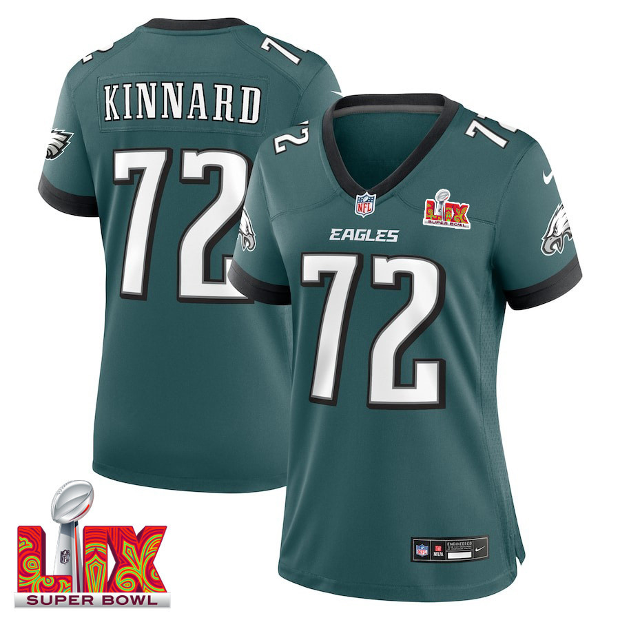 Darian Kinnard #72 Philadelphia Eagles Super Bowl LIX Women's Jersey - Midnight Green JS3236 Saliibo