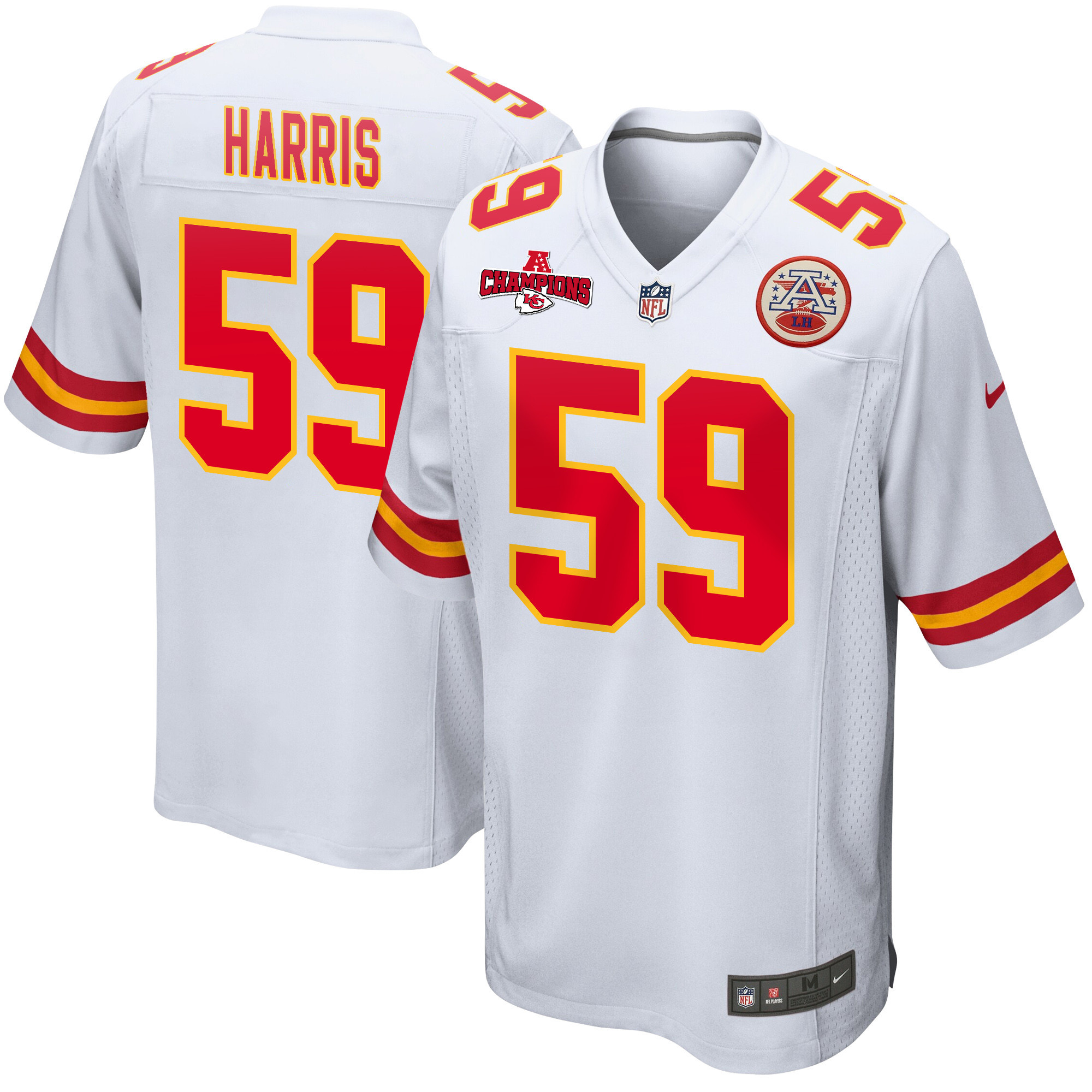 Darius Harris 59 Kansas City Chiefs AFC Champions Patch Game Men Jersey - White JS5100 Saliibo