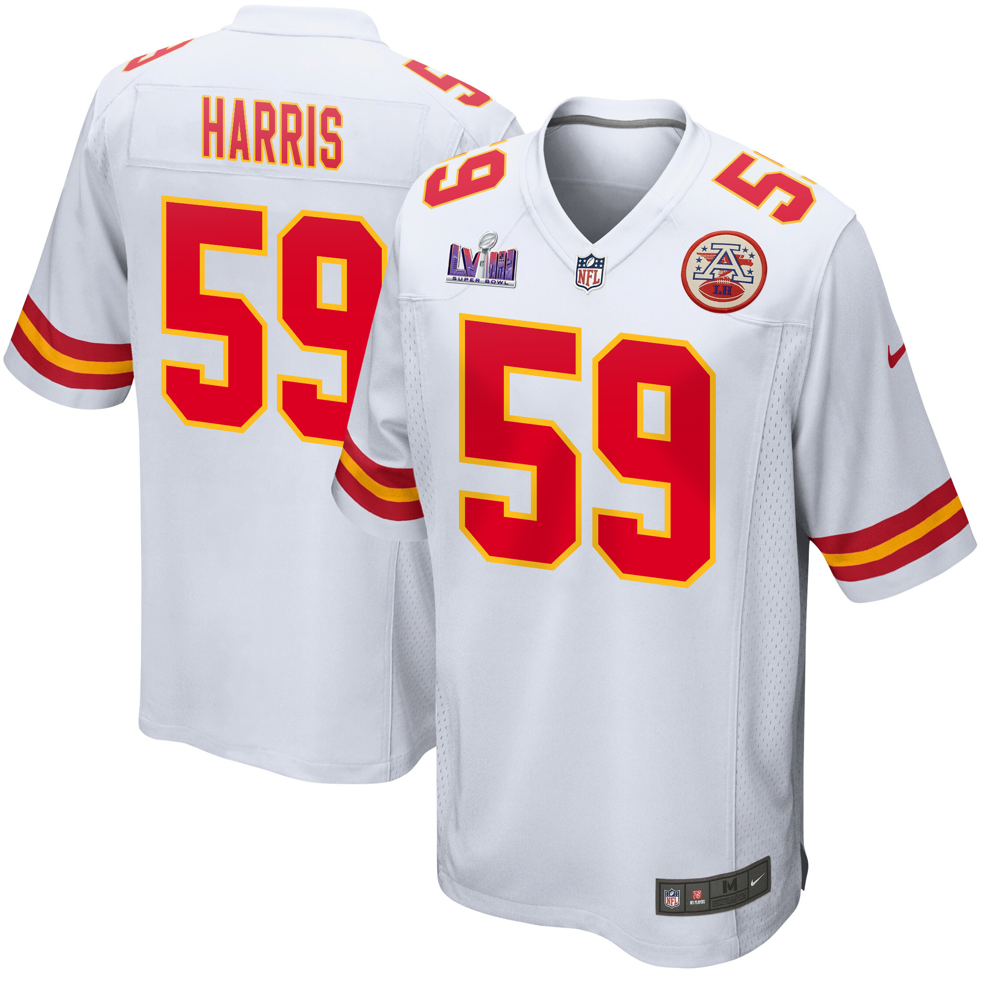 Darius Harris 59 Kansas City Chiefs Super Bowl LVIII Patch Game Men Jersey - White JS8169 Saliibo