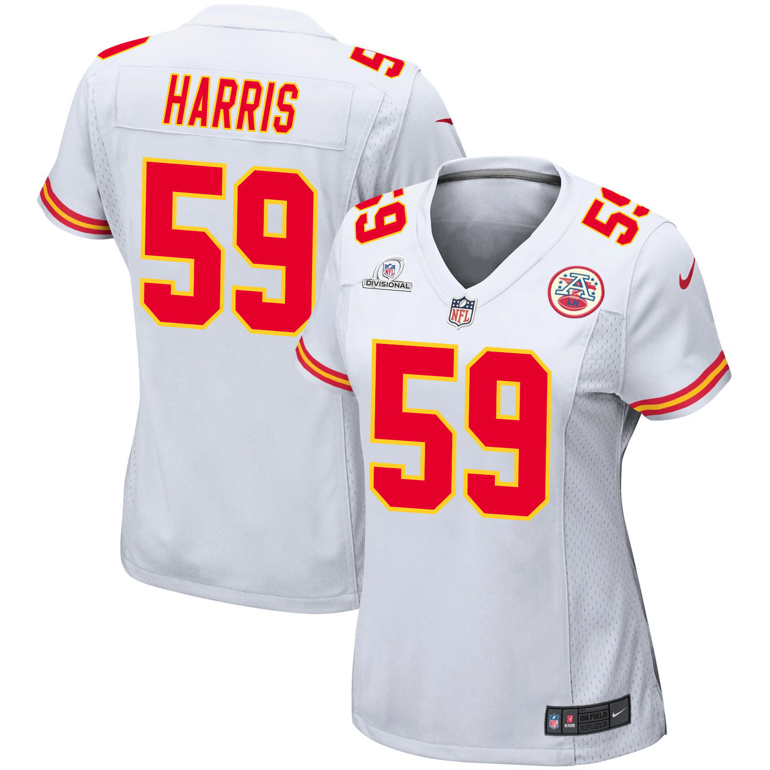 Darius Harris 59 Kansas City Chiefs Super Bowl LVIII Patch Game Women Jersey - White JS3030 Saliibo