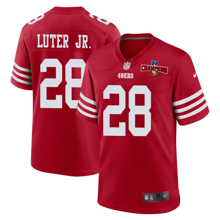 Darrell Luter Jr. 28 San Francisco 49ers NFC Champions Patch Game Men Jersey - Scarlet JS8014 Saliibo