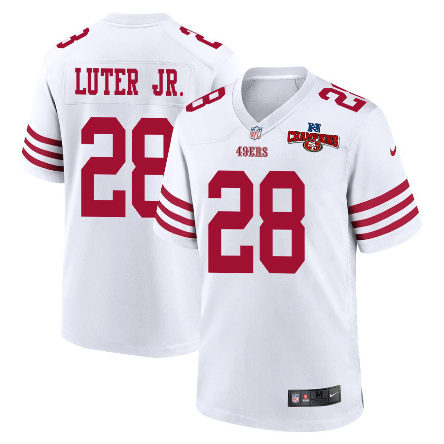 Darrell Luter Jr. 28 San Francisco 49ers NFC Champions Patch Game Men Jersey - White JS3414 Saliibo