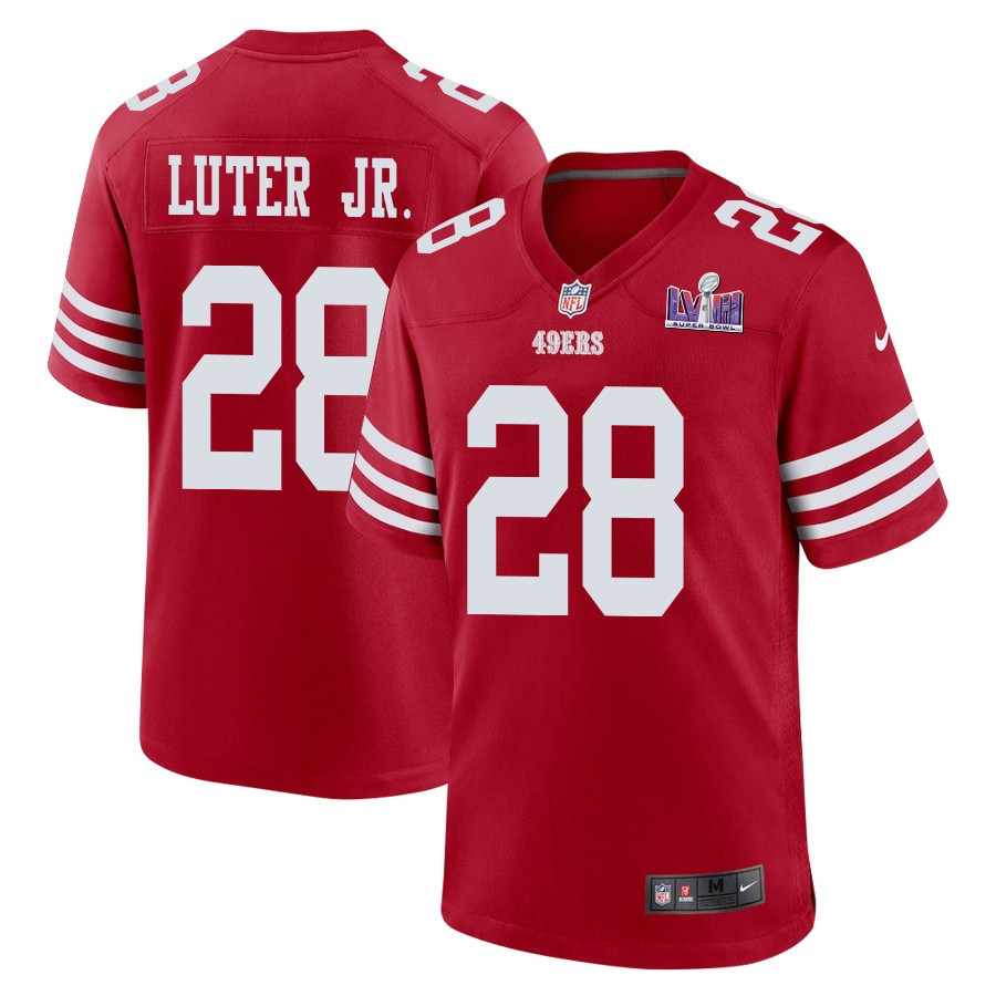 Darrell Luter Jr. 28 San Francisco 49ers Super Bowl LVIII Patch Game Men Jersey - Scarlet JS2382 Saliibo