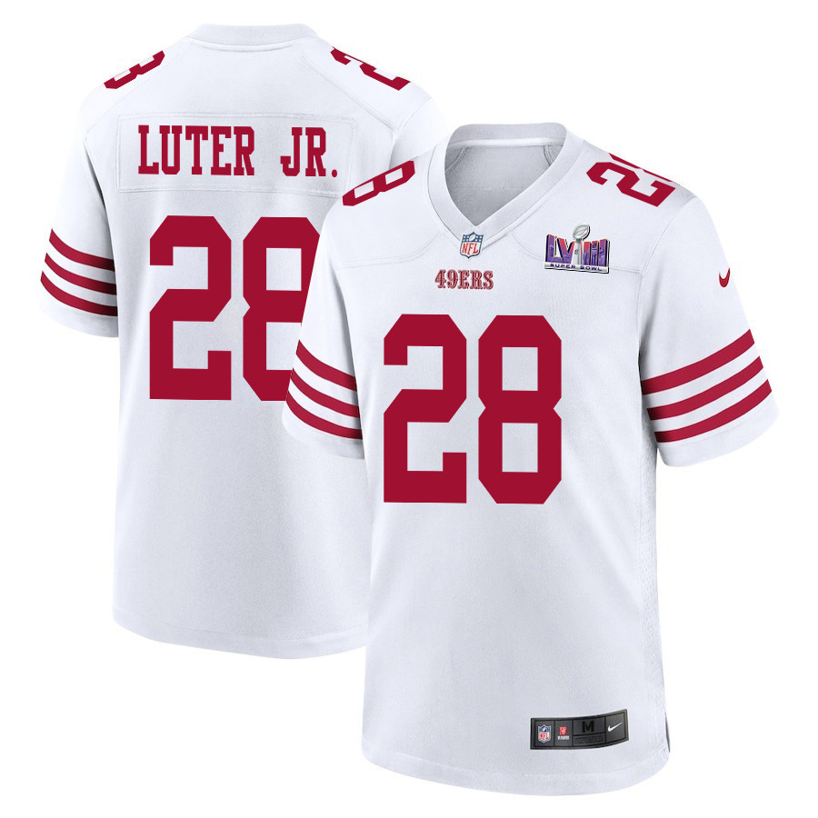 Darrell Luter Jr. 28 San Francisco 49ers Super Bowl LVIII Patch Game Men Jersey - White JS2819 Saliibo