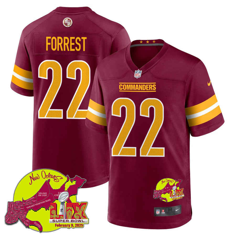 Darrick Forrest 22 Washington Commanders Super Bowl LIX New Orleans Patch Game Men Jersey - Burgundy JS9752 Saliibo