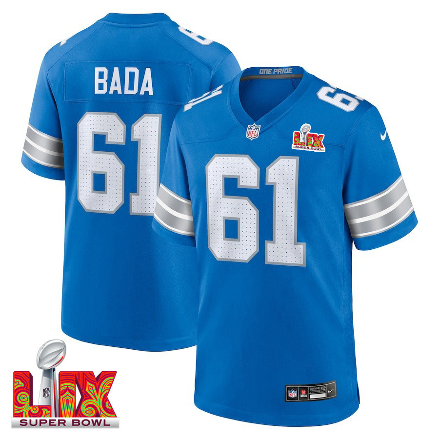 David Bada #61 Detroit Lions Super Bowl LIX Jersey - Men's - Blue JS7745 Saliibo