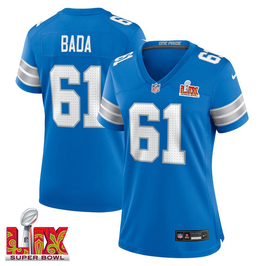 David Bada #61 Detroit Lions Super Bowl LIX Women's Jersey - Blue JS3665 Saliibo