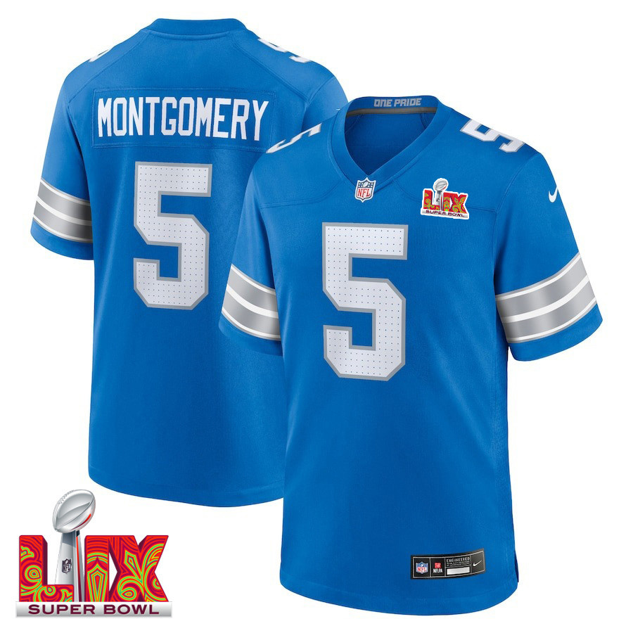 David Montgomery #5 Detroit Lions Super Bowl LIX Jersey - Men's - Blue JS6726 Saliibo