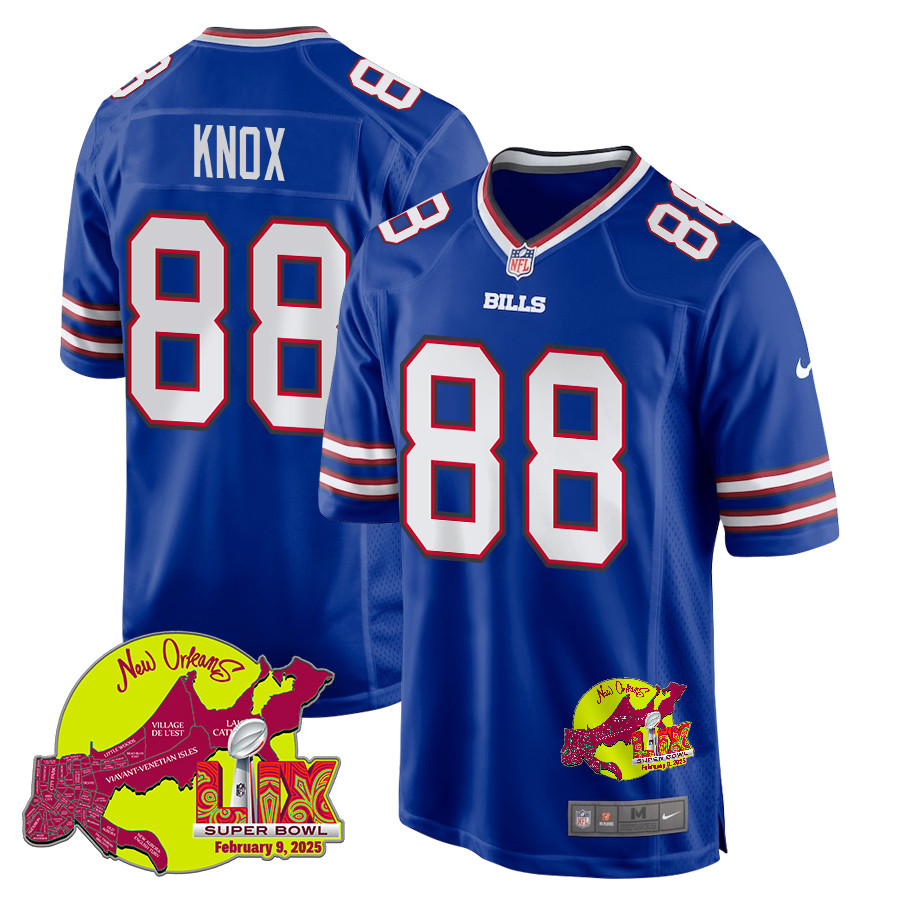 Dawson Knox 88 Buffalo Bills Super Bowl LIX New Orleans Patch Game Men Jersey - Royal JS4399 Saliibo