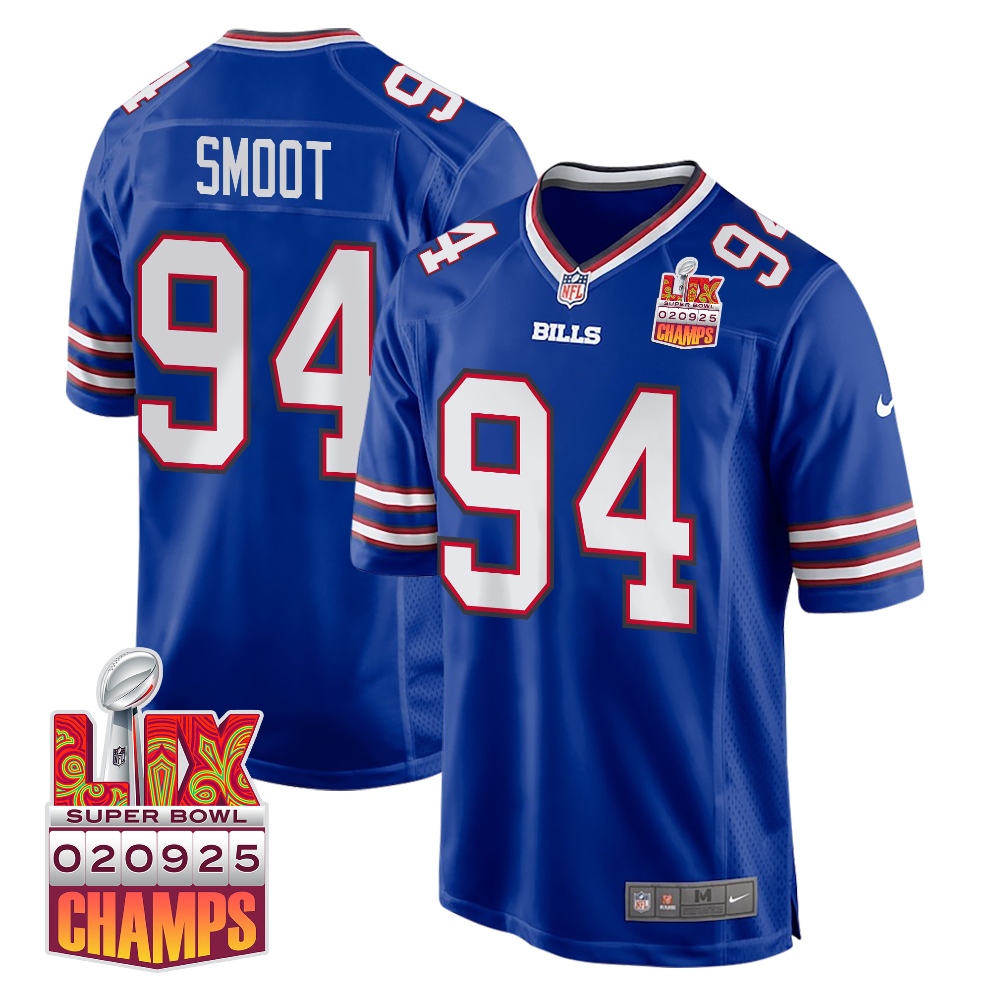 Dawuane Smoot 94 Buffalo Bills Super Bowl LIX Champions Patch Game Men Jersey - Royal JS8424 Saliibo