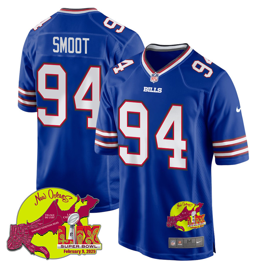 Dawuane Smoot 94 Buffalo Bills Super Bowl LIX New Orleans Patch Game Men Jersey - Royal JS8174 Saliibo