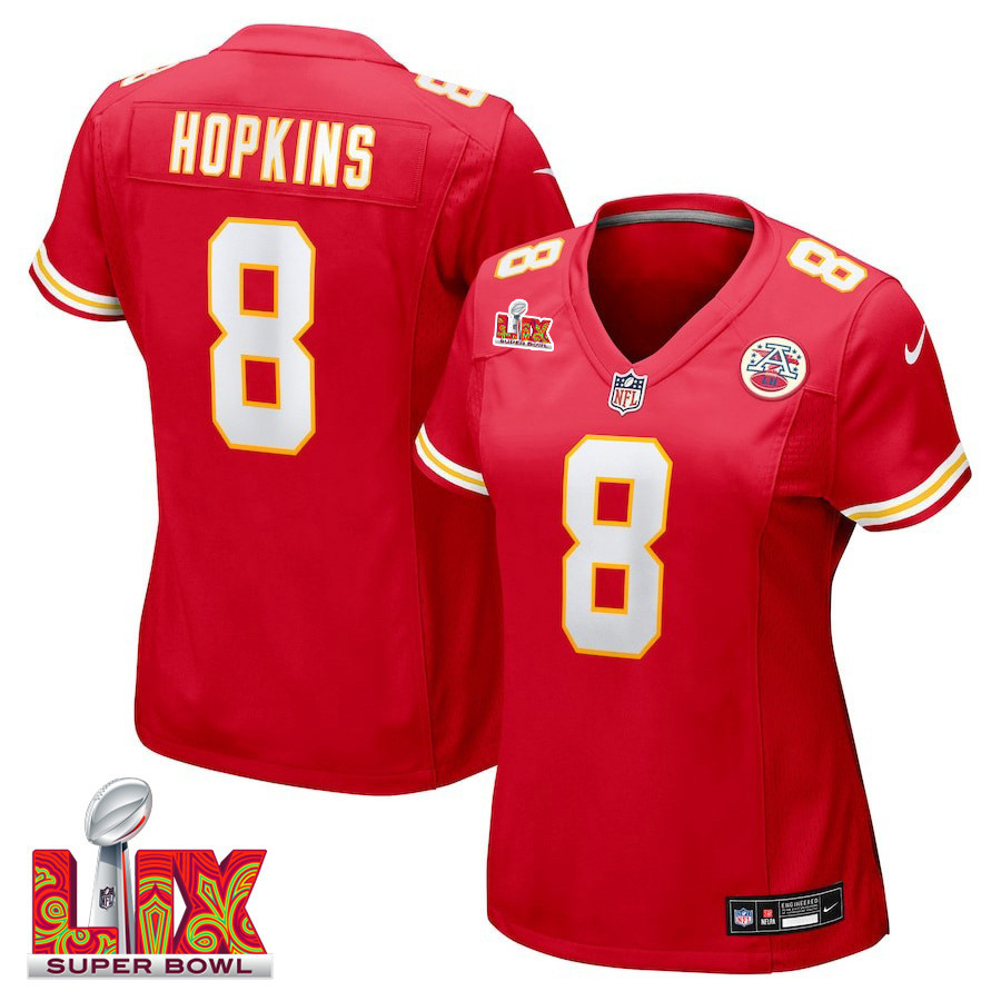 DeAndre Hopkins #8 Kansas City Chiefs Super Bowl LIX Women's Jersey - Red JS7452 Saliibo