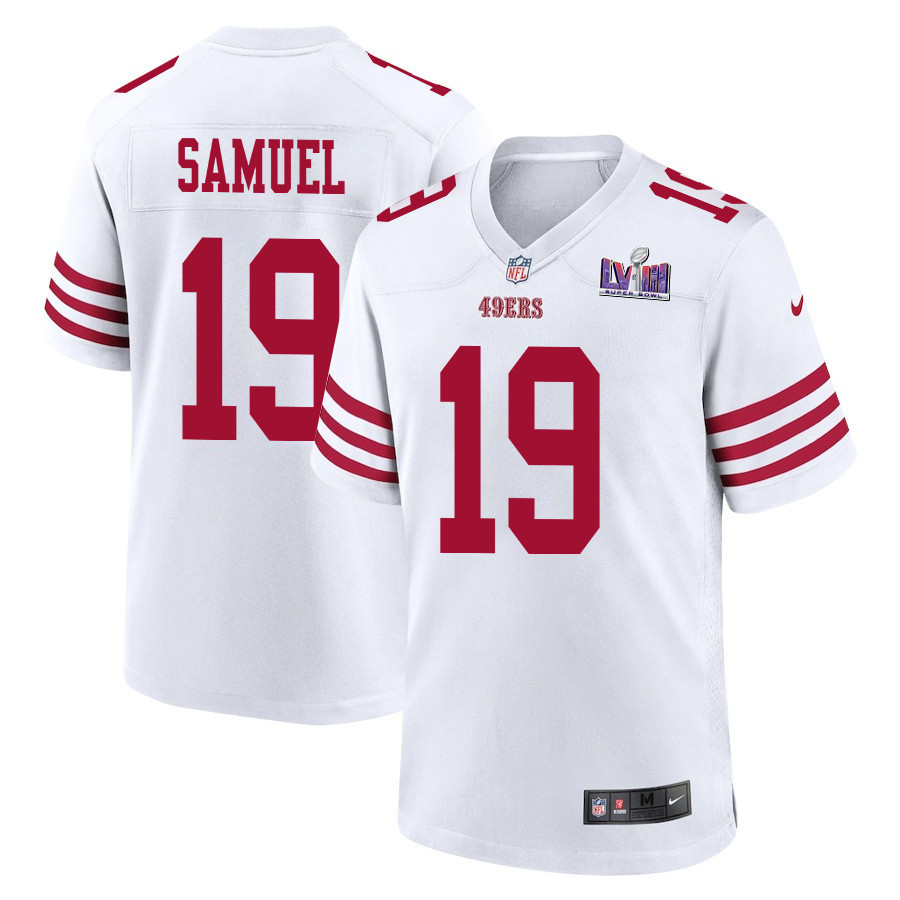 Deebo Samuel 19 San Francisco 49ers Super Bowl LVIII Patch Game Men Jersey - White JS5021 Saliibo