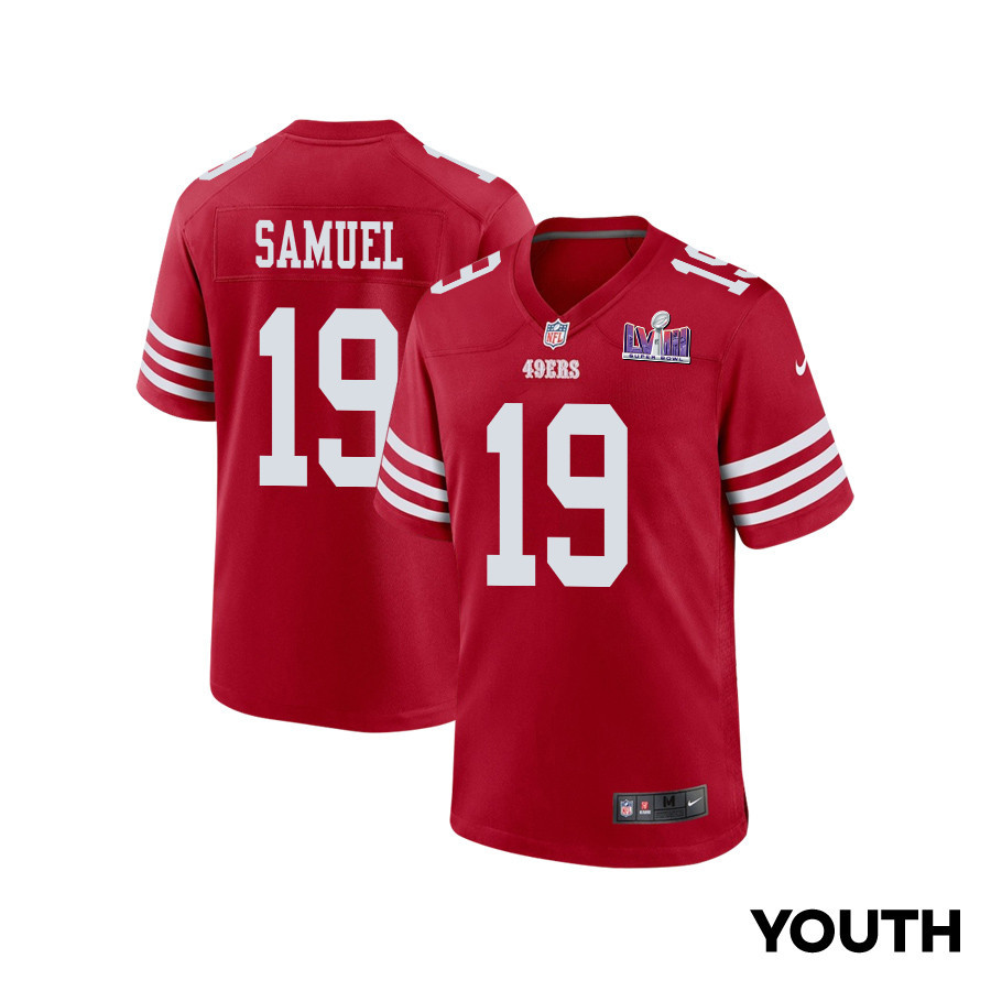 Deebo Samuel 19 San Francisco 49ers Super Bowl LVIII Patch Game YOUTH Jersey - Scarlet JS3250 Saliibo