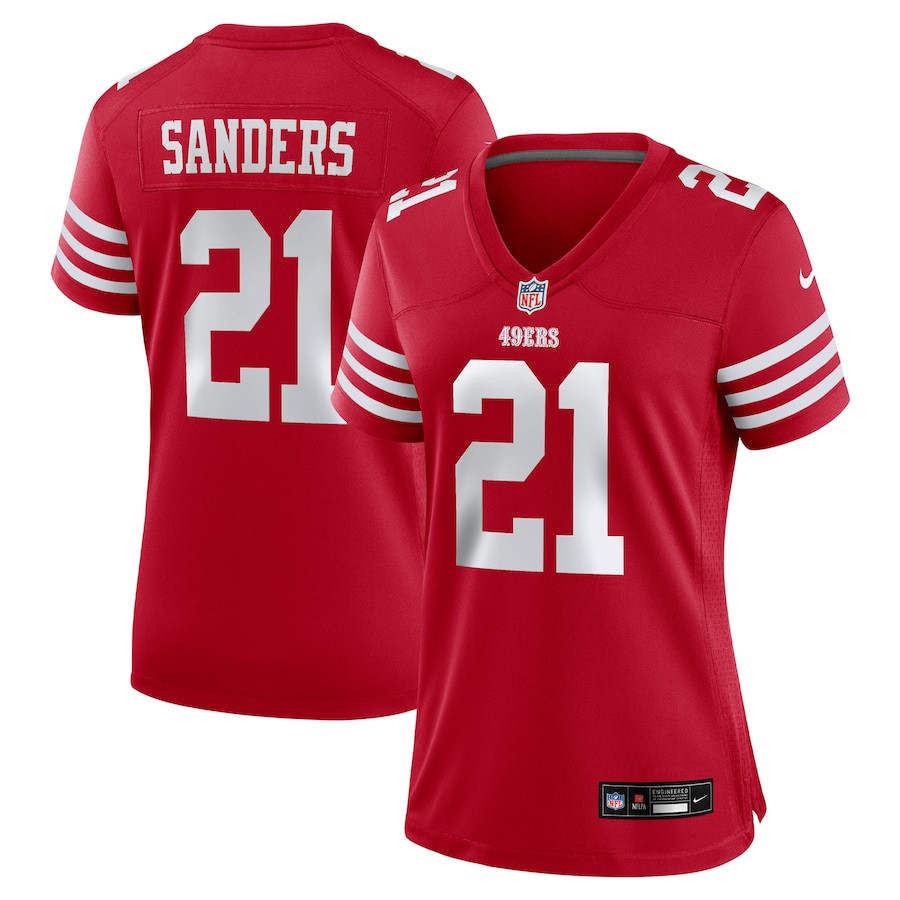 Deion Sanders 21 San Francisco 49ers Women's Retired Player Game Jersey - Scarlet JS2422 Saliibo