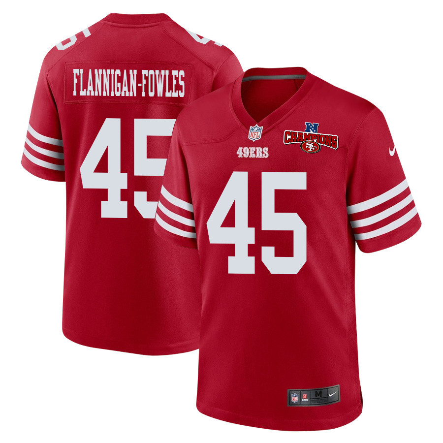 Demetrius Flannigan-Fowles 45 San Francisco 49ers NFC Champions Patch Game Men Jersey - Scarlet JS9806 Saliibo