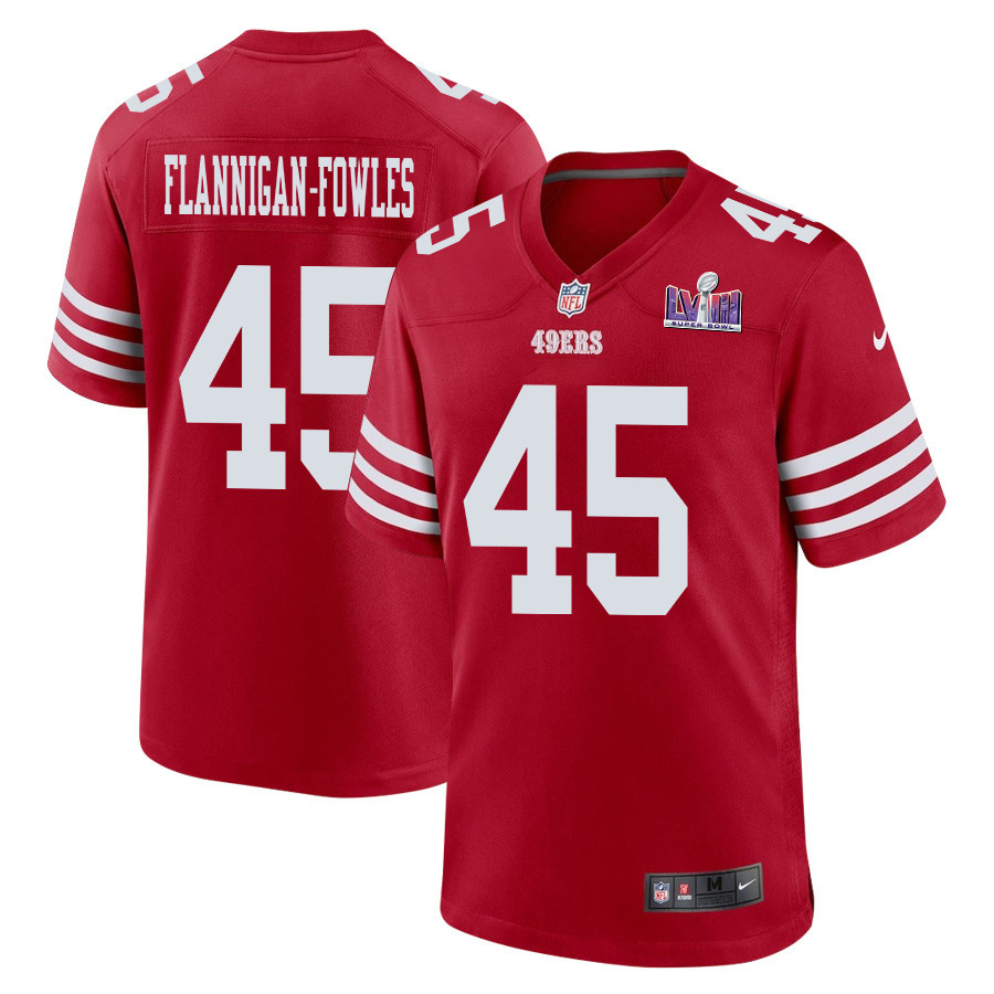 Demetrius Flannigan-Fowles 45 San Francisco 49ers Super Bowl LVIII Patch Game Men Jersey - Scarlet JS9271 Saliibo