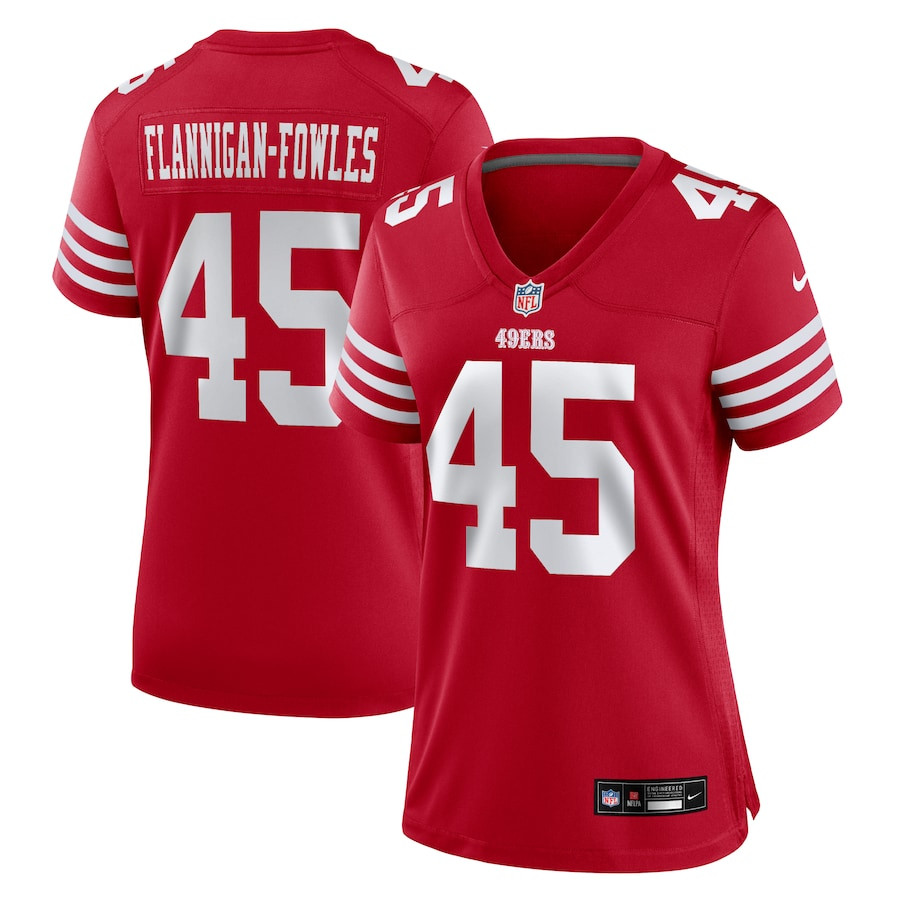 Demetrius Flannigan-Fowles 45 San Francisco 49ers Women's Game Jersey - Scarlet JS9747 Saliibo